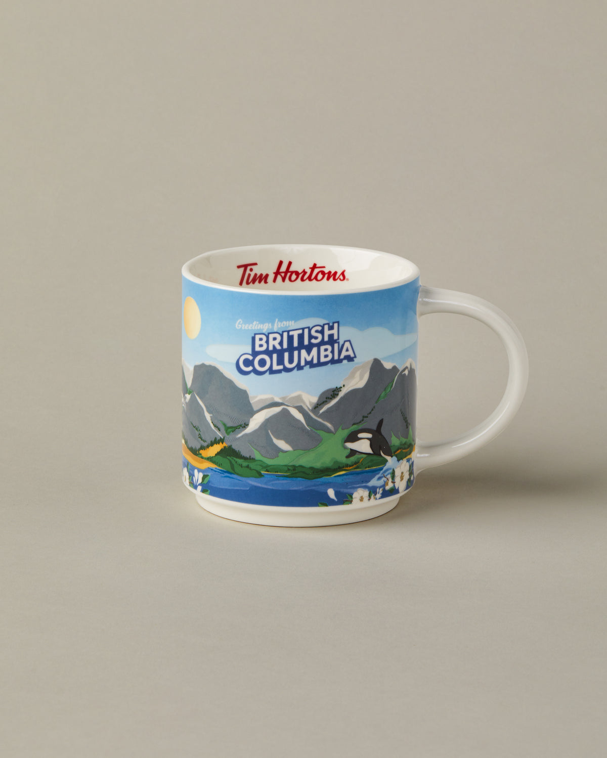 16oz ceramic Tim Hortons mug with British Columbia landscape design | Tasse Tim Hortons de 16 oz représentant des paysages de la Colombie-Britannique. - Image #1