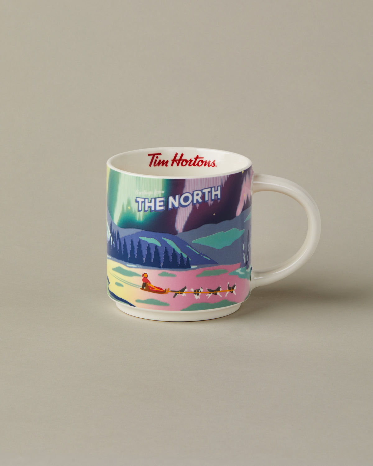 16oz ceramic Tim Hortons mug with The North landscapes design | Tasse Tim Hortons de 16 oz représentant des paysages du Nord. - Image #1