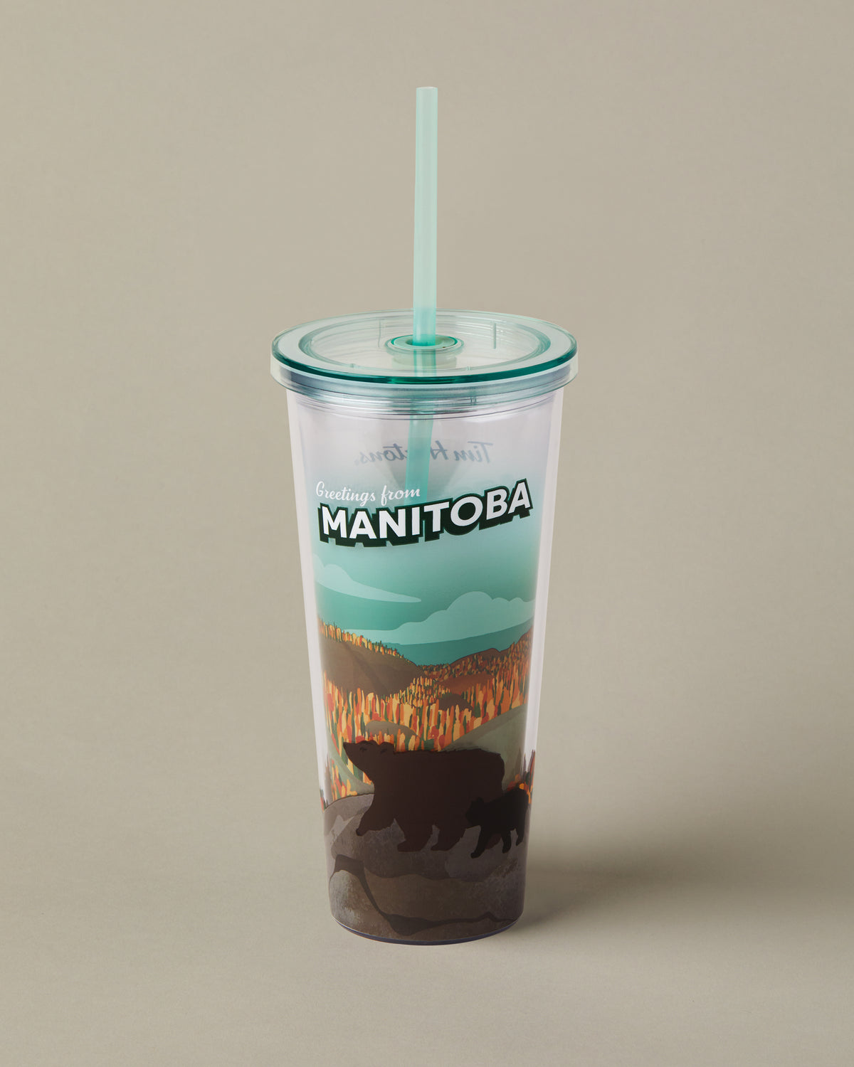24oz Plastic Straw Tumbler with Canada design, for cold drinks | Gobelet de plastique de 24 oz avec paille représentant des paysages canadiens, pour les boissons froides. - Image #1