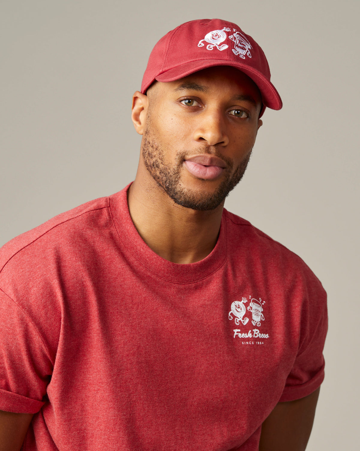 Red marl dad hat featuring retro Fresh Brew logo on front panel | Casquette de papa rétro Fresh Brew Tim Hortons – Rouge chiné - Image #1