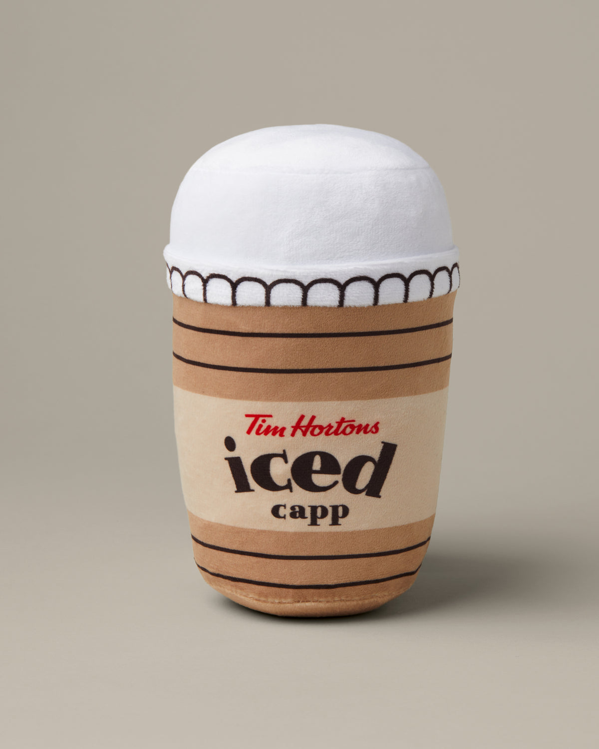 Plush Iced Capp® pet toy featuring English retro Tim Hortons branding | Jouet en peluche cappuccino glacé avec marque Tim Hortons rétro en anglais. - Image #1