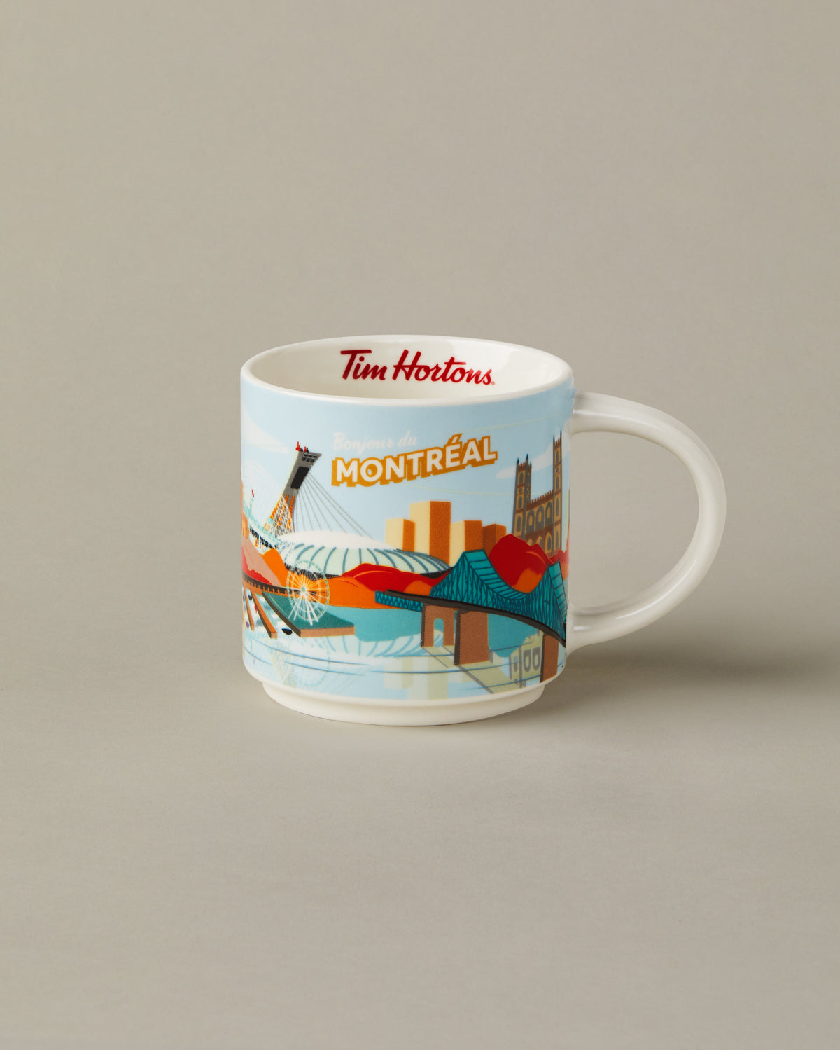 16oz ceramic Tim Hortons mug with Montreal skyline design | Tasse Tim Hortons de 16 oz représentant l’horizon de Montréal. - Image #1