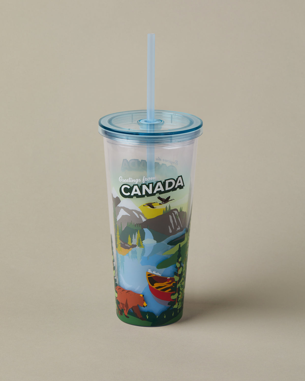 24oz Plastic Straw Tumbler with Canada design, for cold drinks | Gobelet de plastique de 24 oz avec paille représentant des paysages canadiens, pour les boissons froides. - Image #1