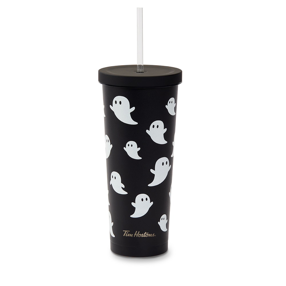 Tim Hortons 24oz Stainless Steel Ghost Straw Tumbler | Gobelet fantôme en acier inoxydable de 24 oz avec paille de Tim Hortons - Image #1