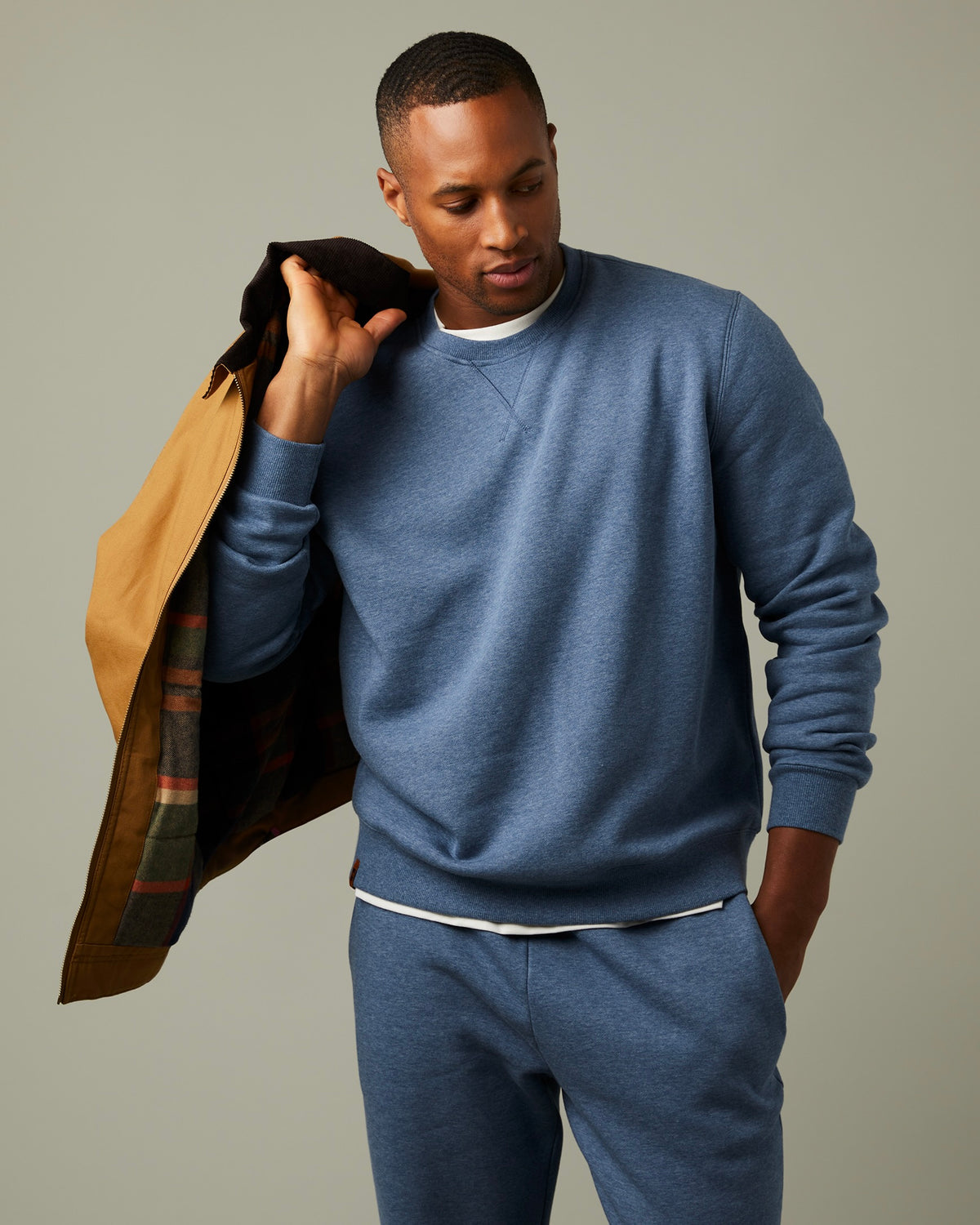 Heather blue crewneck with soft denim look | Chandail ras-de-cou bleu de style denim - Image #1