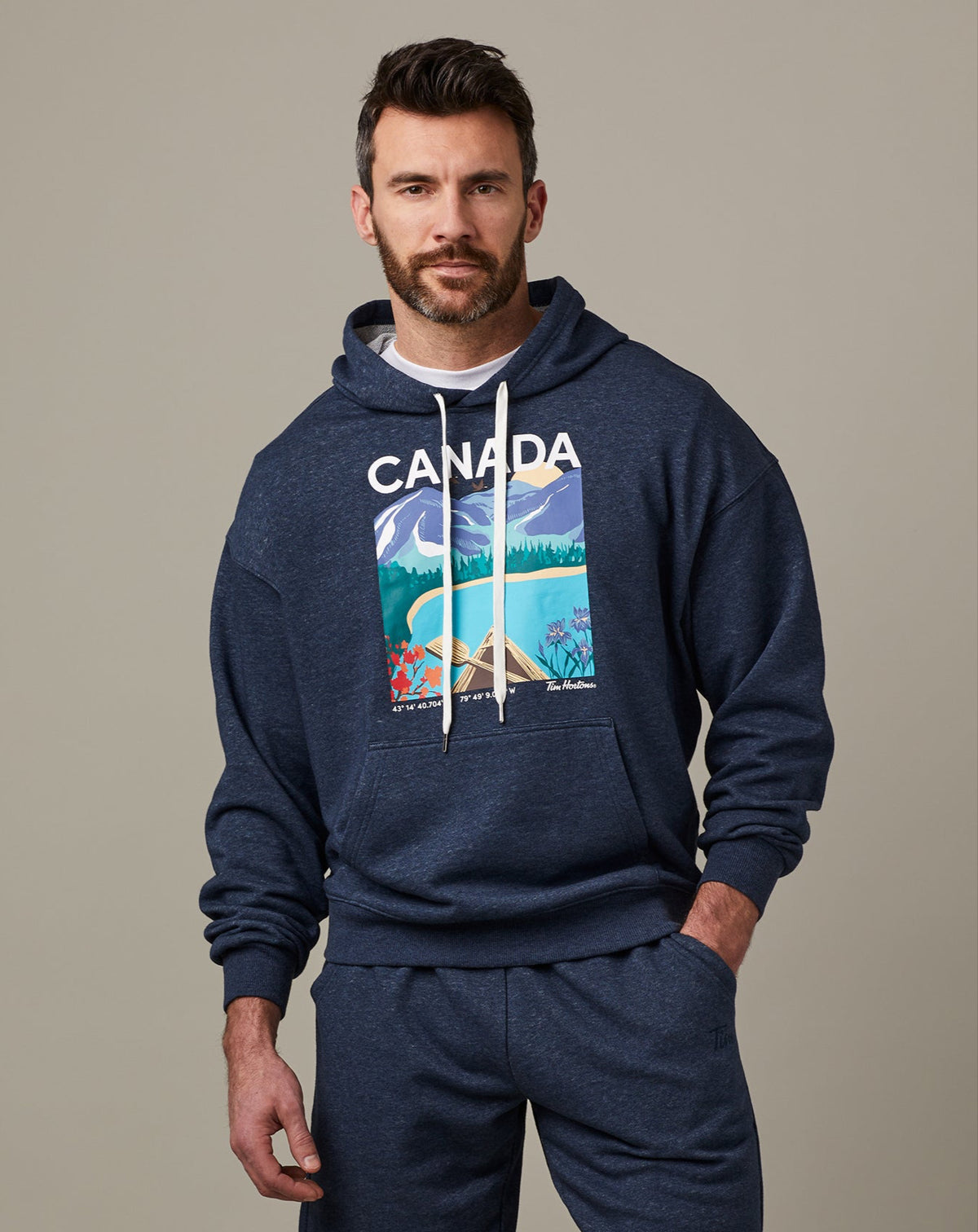 Tim Hortons Canada French Terry Hoodie in Navy Marl | Chandail molletonné à capuchon bleu marine chiné du Canada de Tim Hortons  - Image #1